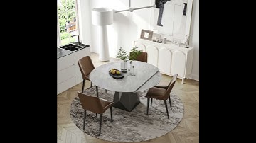 Extendable Round Sintered Stone Dining Table with Leaves