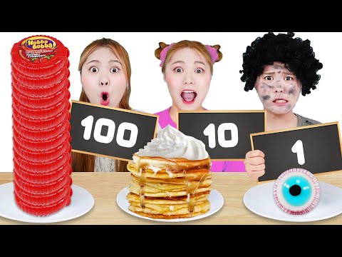   100 LAYERS FOOD CHALLENGE Mukbang 2 하이유의 100개 레이어 챌린지 Giant Food And Extreme Challenge HIU 하이유