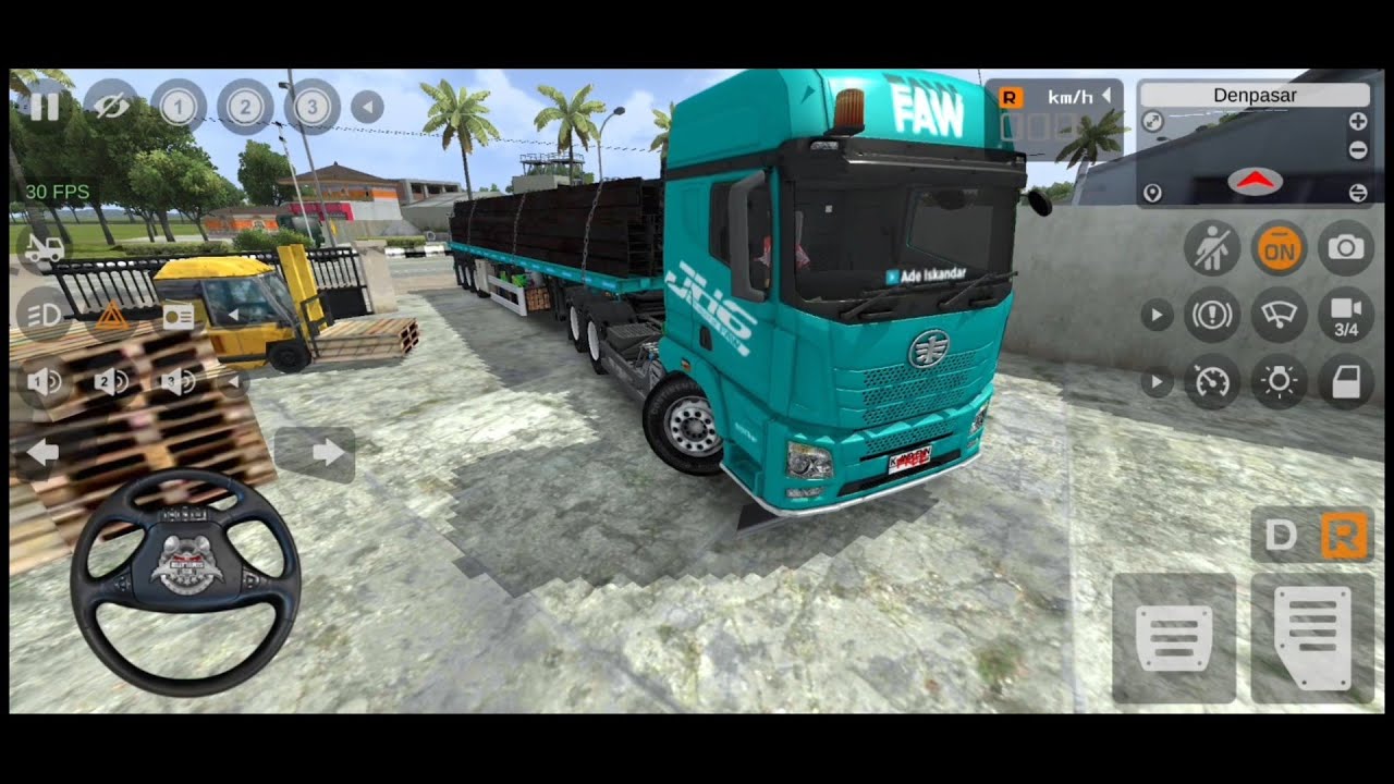 WOW PERMAINAN MOBIL TRUK TRAILER FAW JH6 SIBA SURYA ANGKUT BESI H BEAM -GAME BUS SIMULATOR INDONESIA