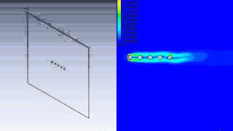 Laminar simulation of Von karman vortex sheet behind an array of cylinders