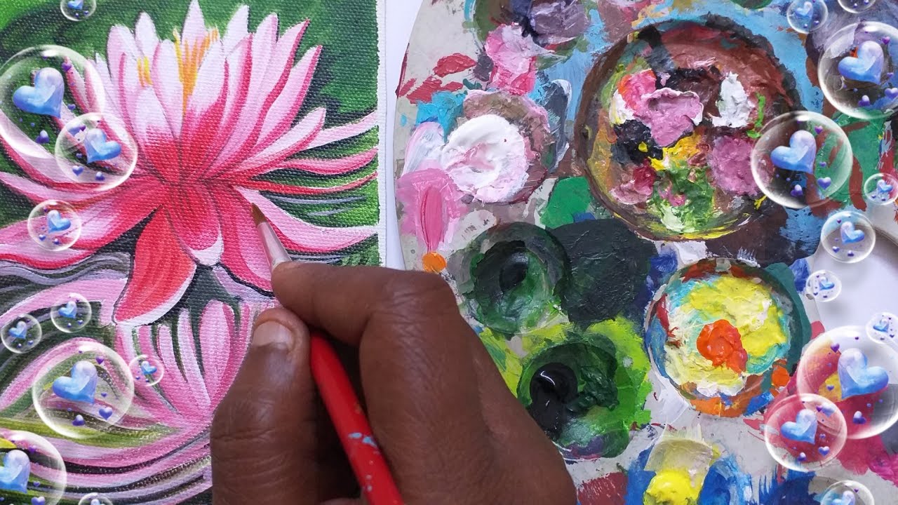 Acrylic Painting Lesson How to Paint Lotus Flower by SandhyaCharlie