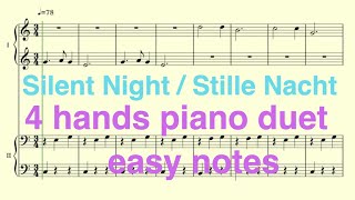 Silent Night / Stille Nacht - 4 Hands Piano Easy SHEET MUSIC FREE (Piano Duet)
