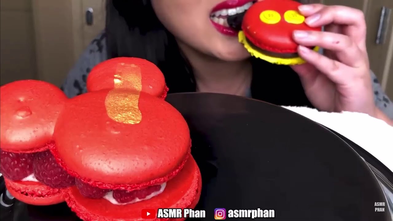 BITES ONLY: ASMR DISNEY MICKEY MACARONS CHOCOLATE RASPBERRIES (Eating ...