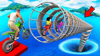 SHINCHAN AND FRANKLIN TRIED THE IMPOSSIBLE TIGHT METAL TUBE TUNNEL PARKOUR CHALLENGE GTA 5