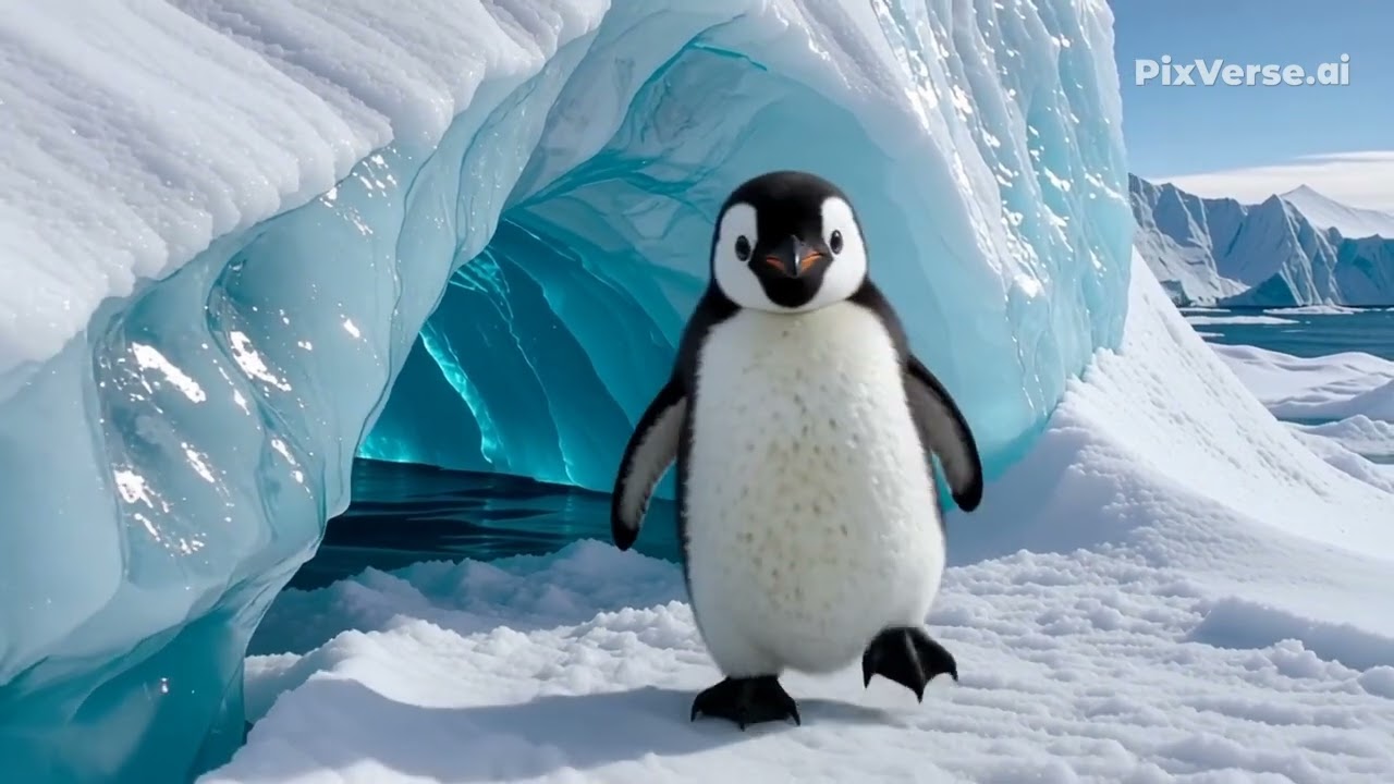 Fluffy Baby Penguin Exploring the Ice Cave 