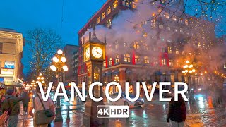 Downtown Vancouver Winter Walk at Dusk Waterfront & Georgia Street & Gastown | 4K HDR | CANADA 2024