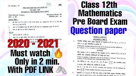 CLASS 12 Mathematics PRE BOARD EXAM 2020 - 2021 Question paper (041) | MUST watch 🔥 only in 2 min.