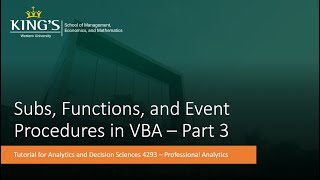 VBA Tutorial Video 14: Subs, Functions, and Event Procedures in VBA - Part 3