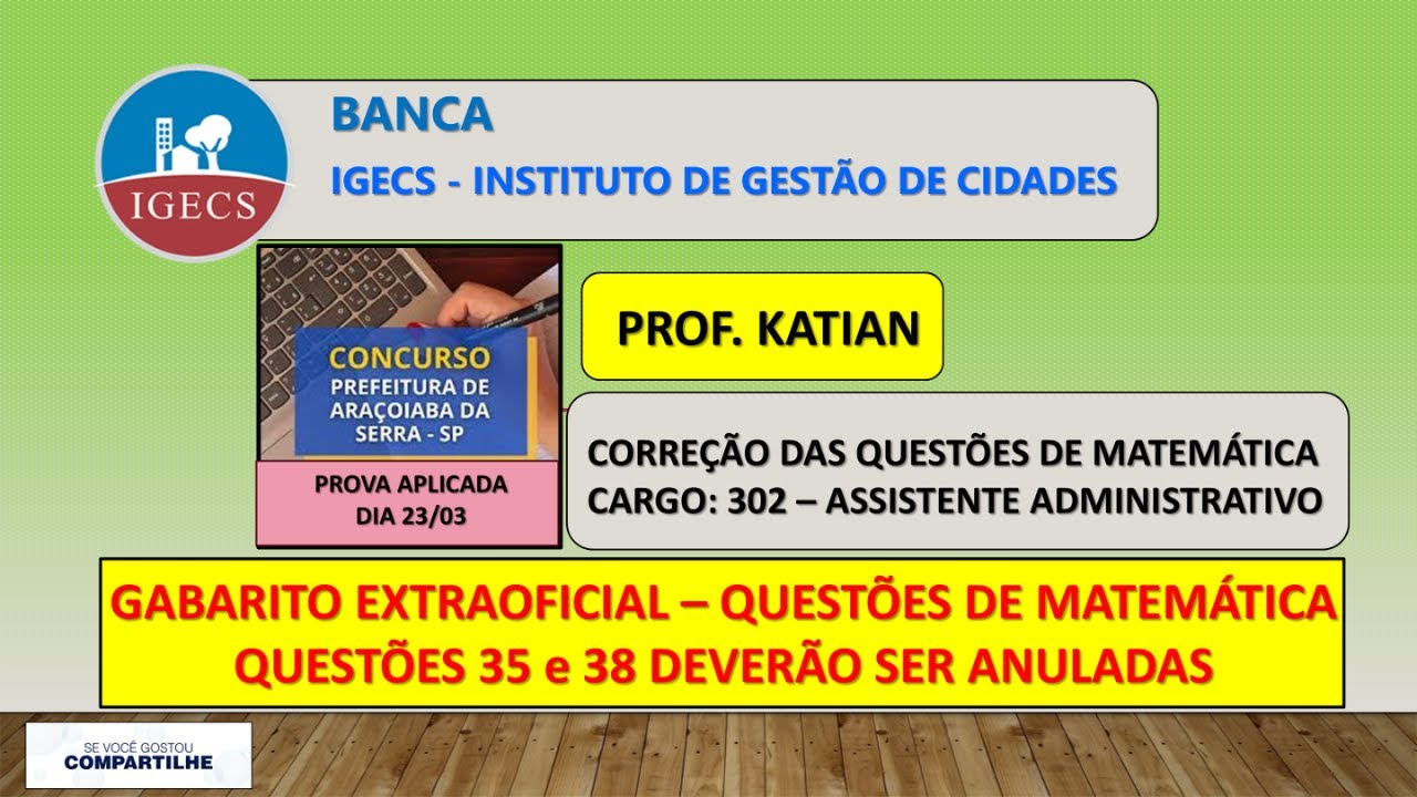 IGECS - Prova de Assistente Administrativo-Questóes 35 e 38 deverão ser anuladas- Araçoiaba da Serra