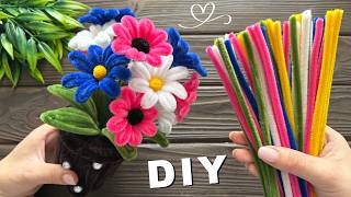 Beautiful Idea! How to Make Flowers basket from Chenille Stems DIY Pipe Cleaner Flower