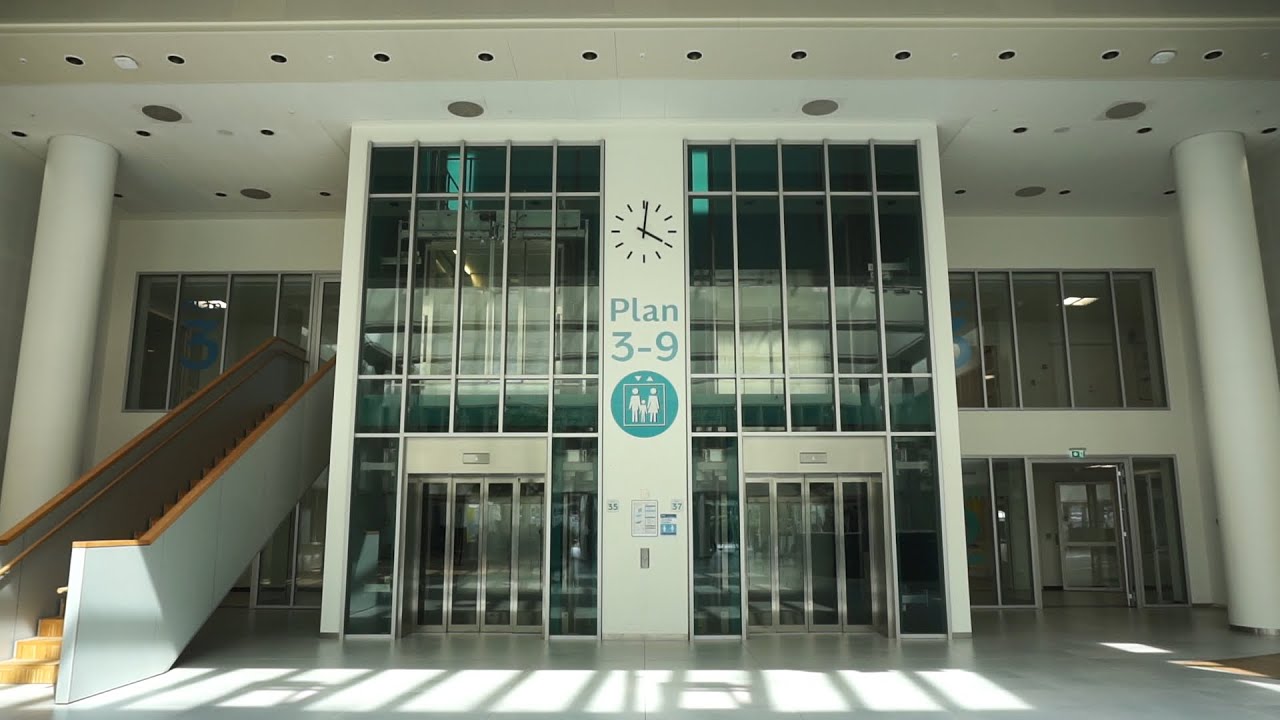 Amazing large scenic 2015 KONE MonoSpace 700 MRL traction elevators @ Hospital, Kolding, Denmark