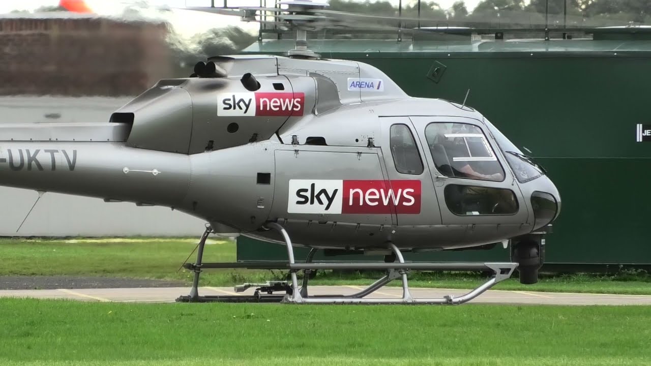 Sky News Helicopter Start-up and Departure Manchester City Airport G-UKTV (Barton)