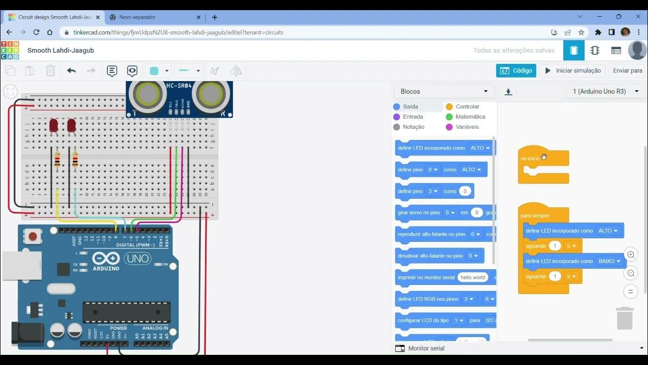 Sensor Ultrassônico tinker cad programaçãp em blocos - YouTube