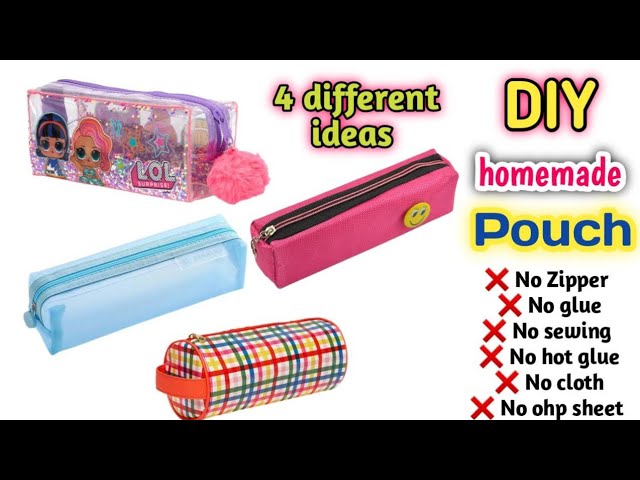 How to make Cute Homemade Clear Pencil Case without hotglue & zipper / diy  homemade Pencil case 