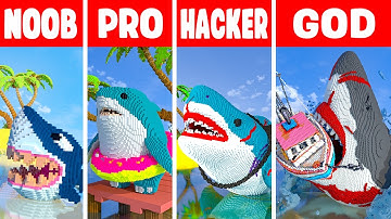 Minecraft SHARK STATUE BUILD CHALLENGE - NOOB vs PRO vs HACKER vs GOD