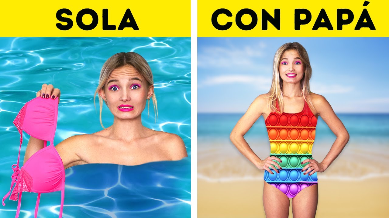 ⁣LOCOS problemas de chicas en la playa - Sola vs. con PAPÁ | PAPÁ ODIA A MI LIGUE por La La Vida