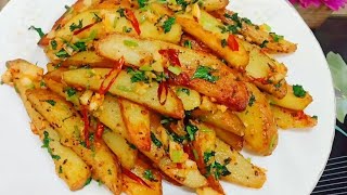 New style Butter Garlic Potato Snacks Recipe Its So Delicious Garlic Potato Chips French Fry Rcp