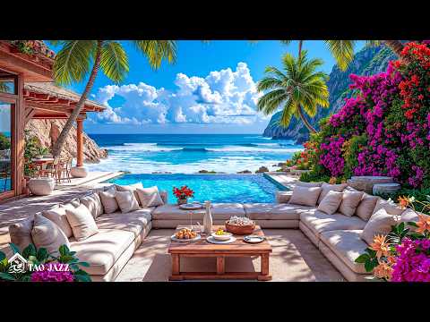 Upbeat Jazz In Morning Seaside Resort | Elegant Bossa Nova Jazz In Tropical Summer Coastal For Relax