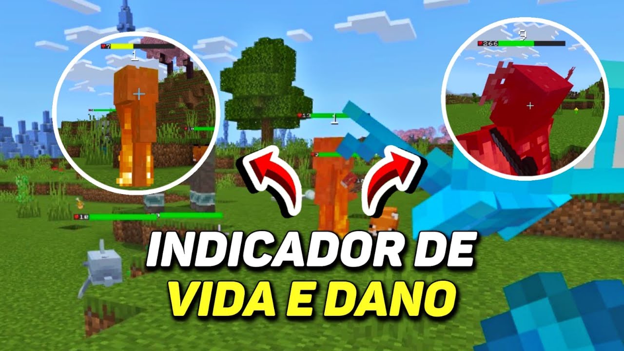 TEXTURA INDICADOR DE VIDA MOBS E DANO PARA MINECRAFT PE (MCPE E BEDROCK 1.21 E 1.20)