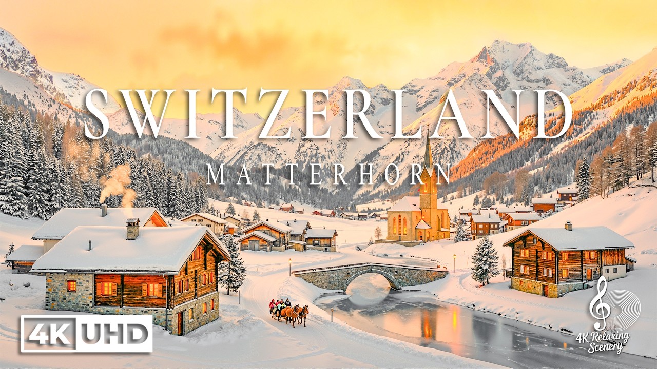 Matterhorn, Swiss Winter 4K - Snowy Landscapes Film With Calming Music | 4K Video UHD