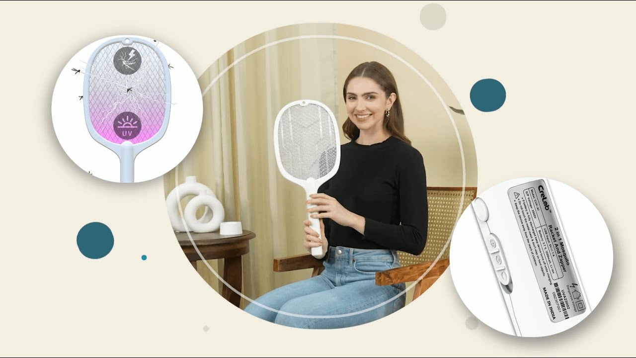 Crelab 2-in-1 Mosquito Racket and Zapper | Mosquito Bat With USB Type-C Charging | Dual Mode
