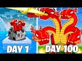 I Survived 100 Days as a FIRE HYDRA in HARDCORE Minecraft