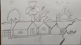 How to draw easy scenery drawing beautiful village landscape scenery step by step#howtodraw #scenery