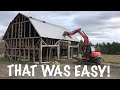 TEARING DOWN 100 YEAR OLD BARN WITH THE KX-080-4. CAME DOWN TOO EASY!