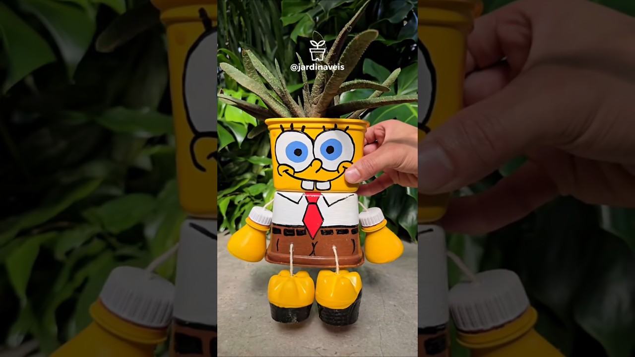 #diy ♻️ VASO BOB ESPONJA feito com POTES de margarina! #artesanato #façavocêmesmo #reciclagem