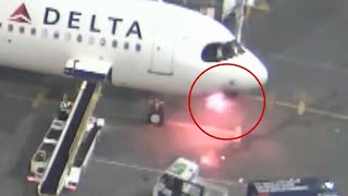 Watch Passengers Deplane After Fire Under Cockpit Of Delta Airlines Aircraft
