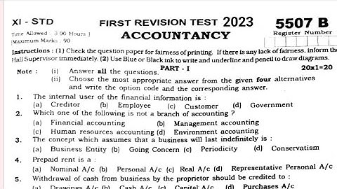 11th Accountancy 1st Revision Test Question paper with Answer Key 2023|Vjalerts|