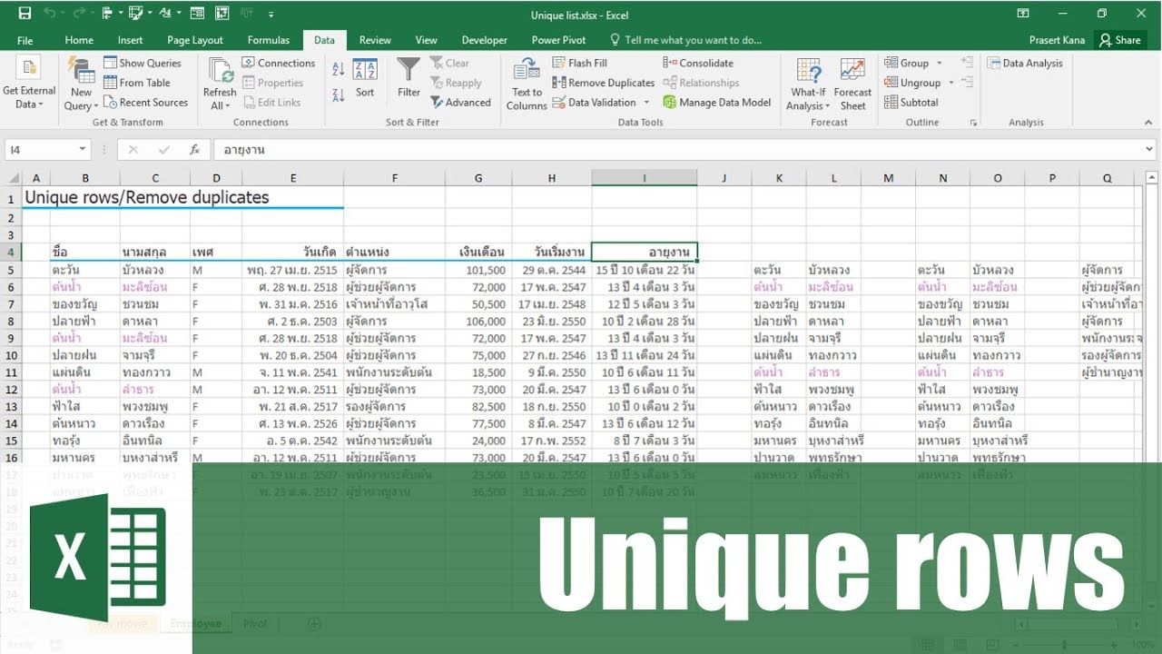 สอน Excel: การเอาแถวข้อมูลที่ซ้ำซ้อนออก (Unique row or remove duplicates)