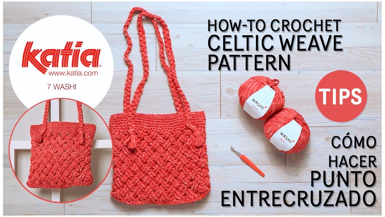 Make a practical fold away crochet bag in net stitch with Katia - YouTube