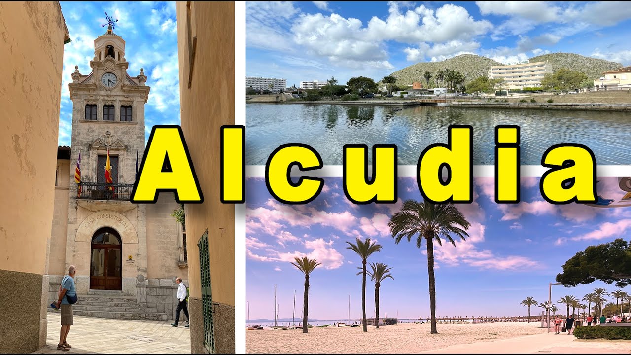 MALLORCA ALCUDIA  harbour  beach and historic town