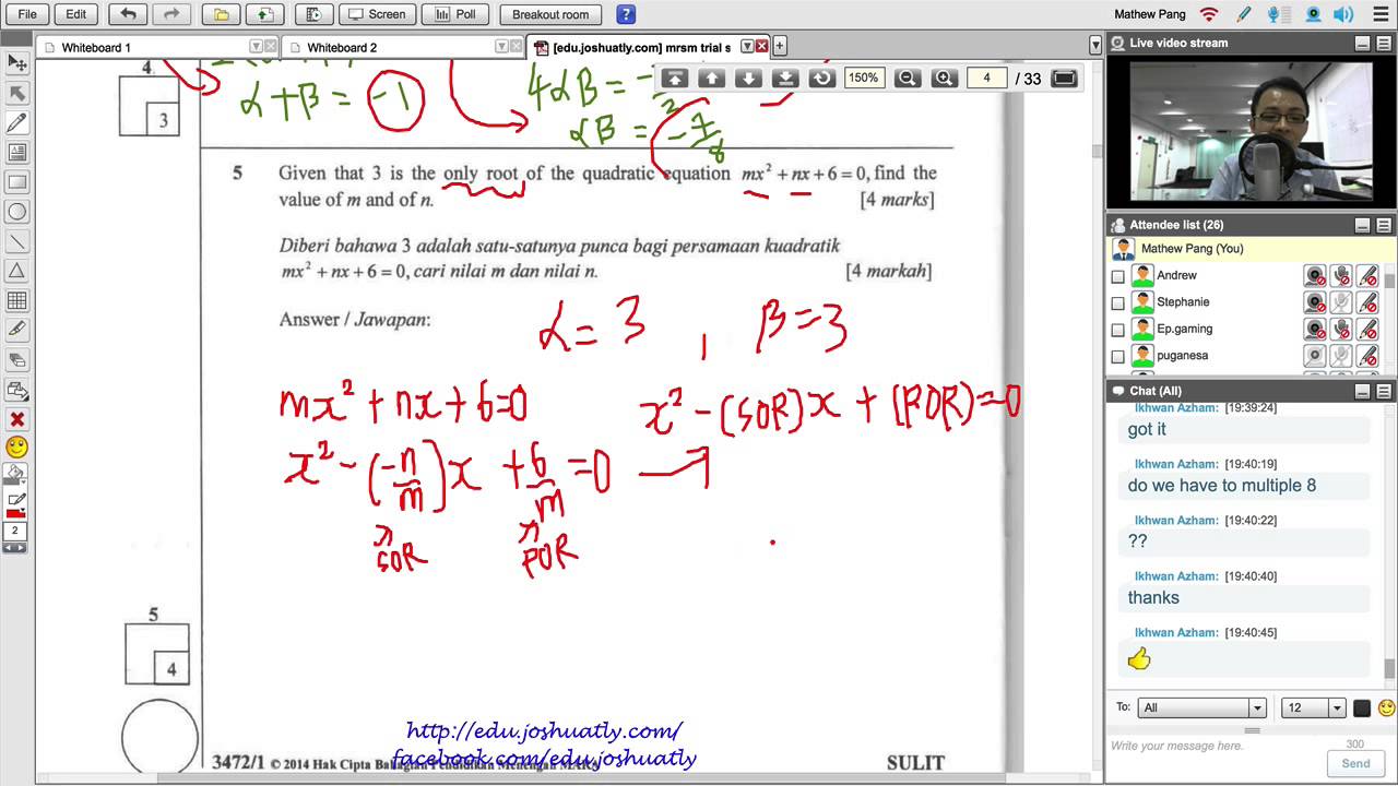 Mrsm Add Math 2014 Paper 1 Part 1 Youtube Otosection