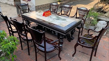 Bộ ghế bàn ăn rẻ quạt miền tây khảm ốc làm đặt cho khách Nam Định