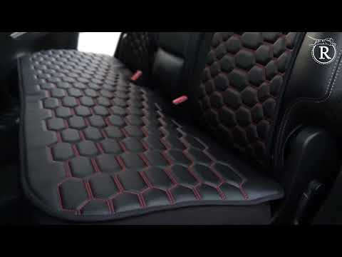 Преміум накидки на задні сидіння RINNEKO Чорна Екошкіра строчка червона дизайн Соти 3 шт, видео 1
