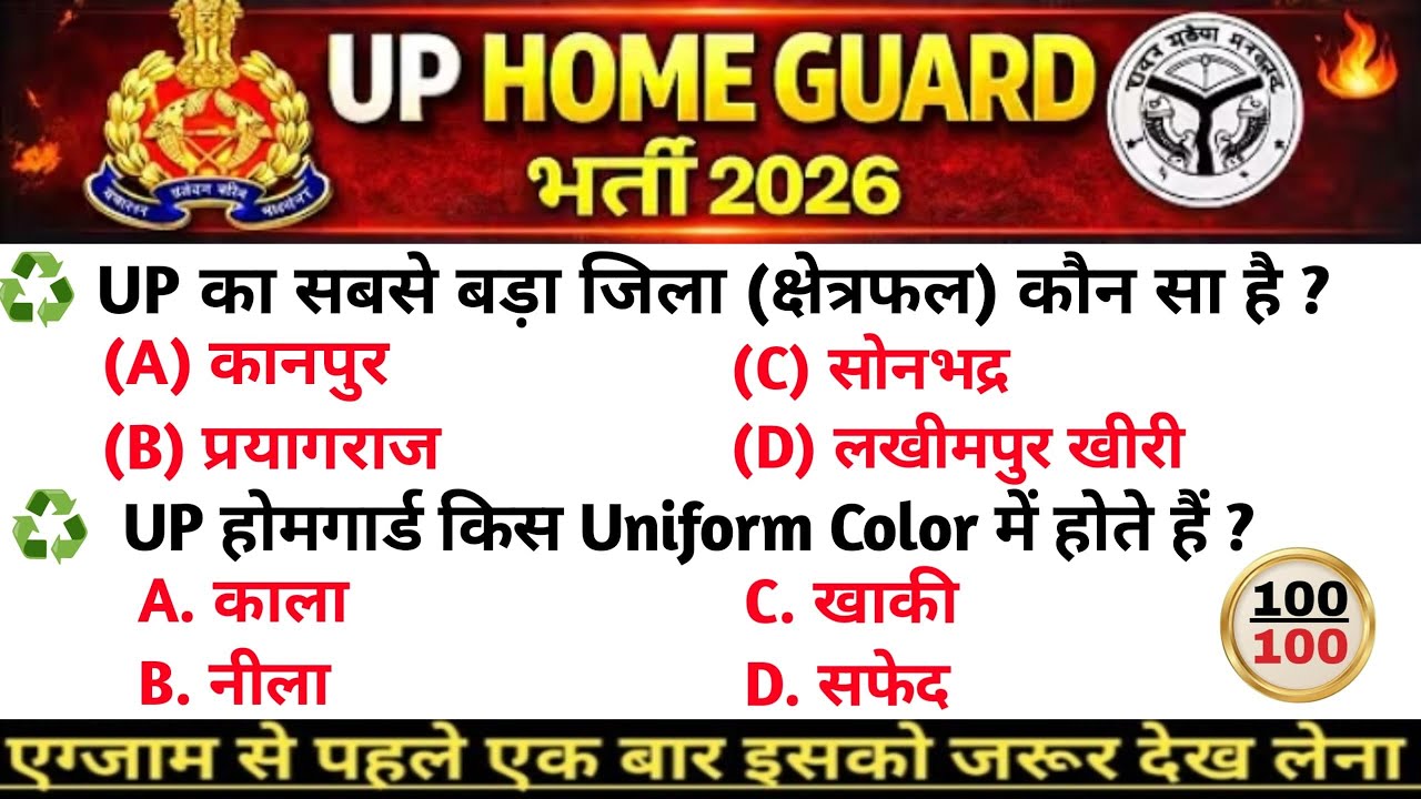 UP Home Guard भर्ती 2025 | UP GK Top 100 Questions | UP Gk Previous Year Questions Paper | GK Mandi 