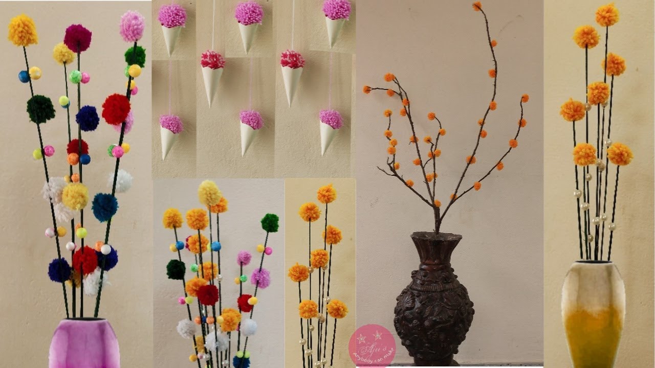 4 EASY BEAUTIFUL CRAFTS USING WASTE MATERIALS AND POMPOMS WOOLEN HOME