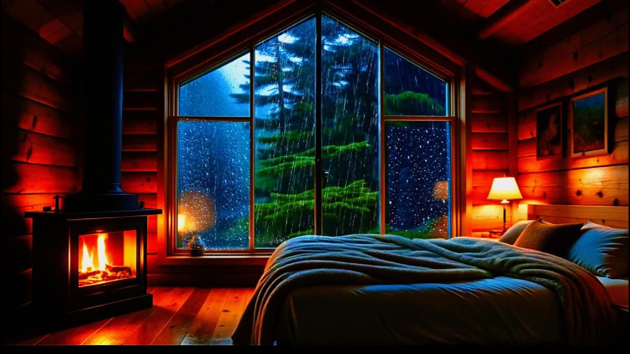 Rain & Fireplace Sounds for Deep Sleep | Cozy Cabin Ambience on a ...
