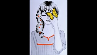 رسم سهل||تعليم رسم بنت كيوت مع فراشه بطريقه سهله وبسيطه||How to Draw a girl with a butterfly is easy