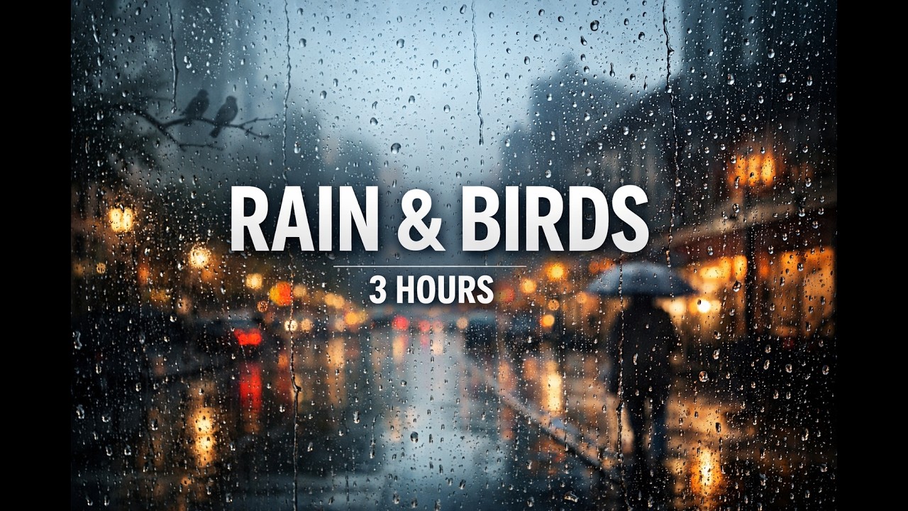 Black Screen Rain & Birds – 3 Hours | Rainy Town Ambience for Sleep, Study & Focus