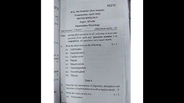 MDU BSc Biotechnology 4 th semester Mammalian physiology 2018