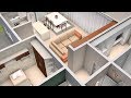 Planta 3D com três Quartos e Cozinha Americana Planta 3D com três Quartos e Cozinha Americana