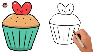 كيفية رسم كب كيك?لذيذ وكيوت?رسم سهل ولطيف ? تعليم الرسم للمبتدئين ?How to draw a cupcake ? delicious