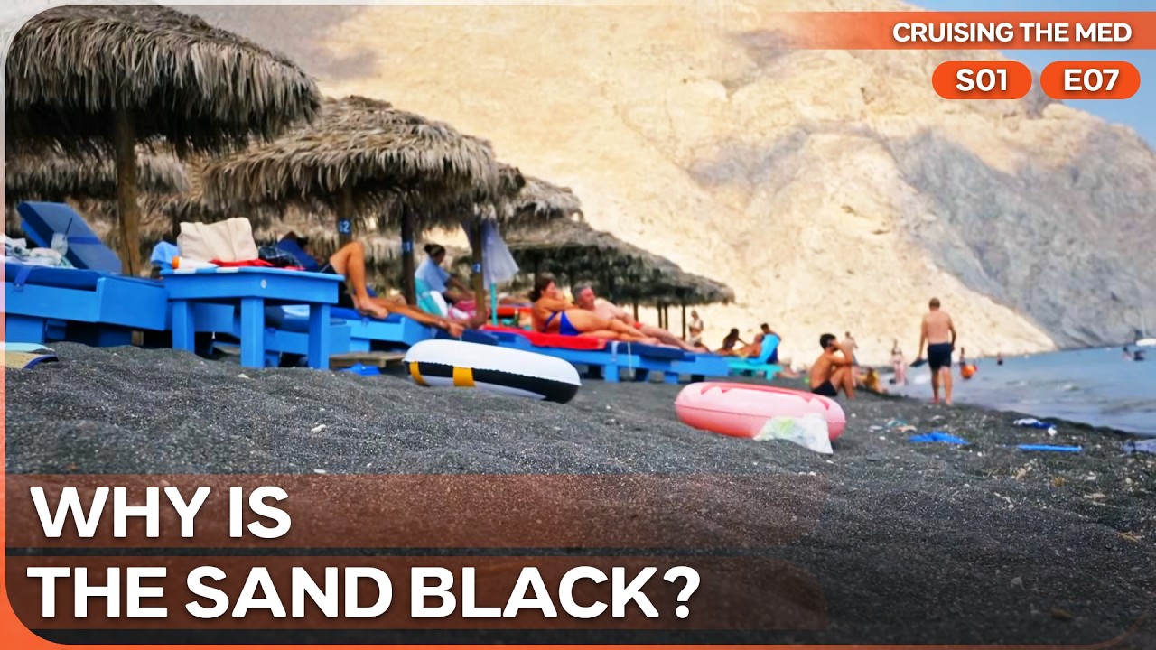 Documentary backdrop image for Discovering Santorini's Famous Black Sand Beach (2026)
