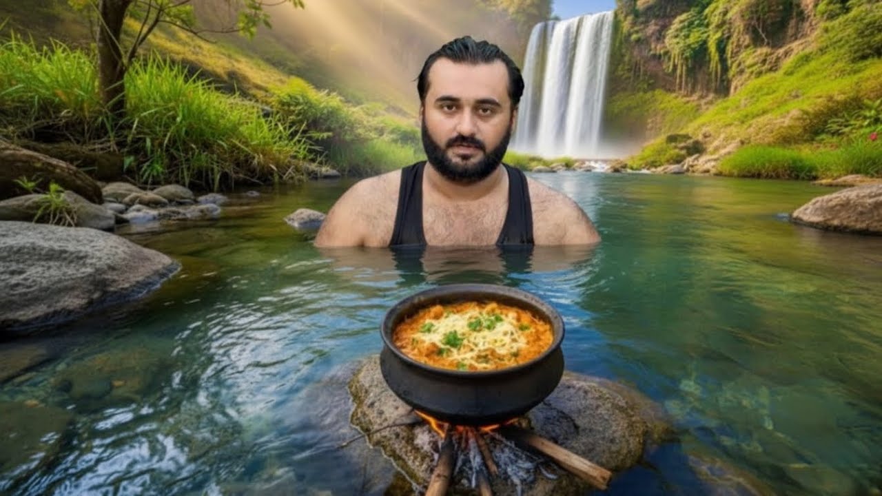 Chicken Cheese Karahi IN the Water | Traditional Mud Pot Chicken by a Beautiful Mountain Stream 
