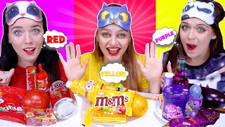 ASMR Eating Only One Color Food Purple, Red and Yellow Candy Race By LiLiBu