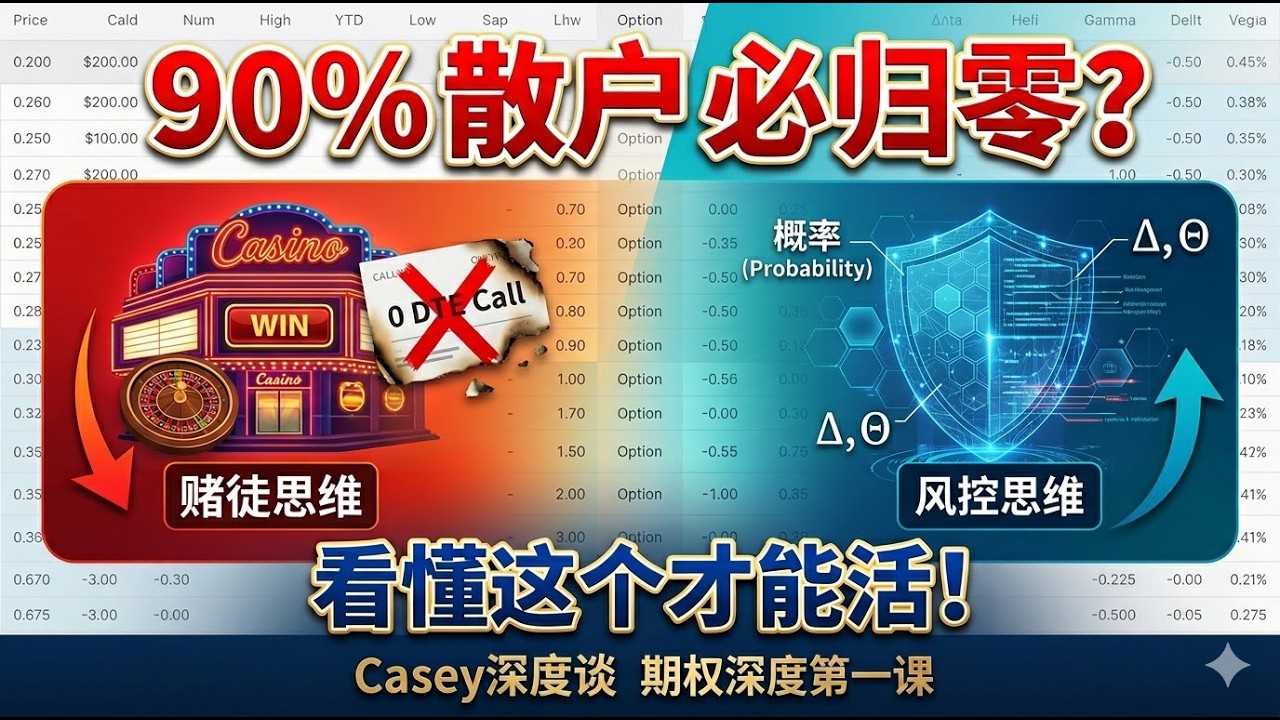 美股期权必看:为什么90%散户亏光?揭秘赌场思维 vs 风控逻辑 | Casey深度谈 期权第一课 - YouTube