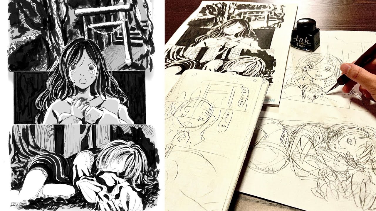 Drawing an Original Manga Page | Full Manga Process (Sketch to Ink)